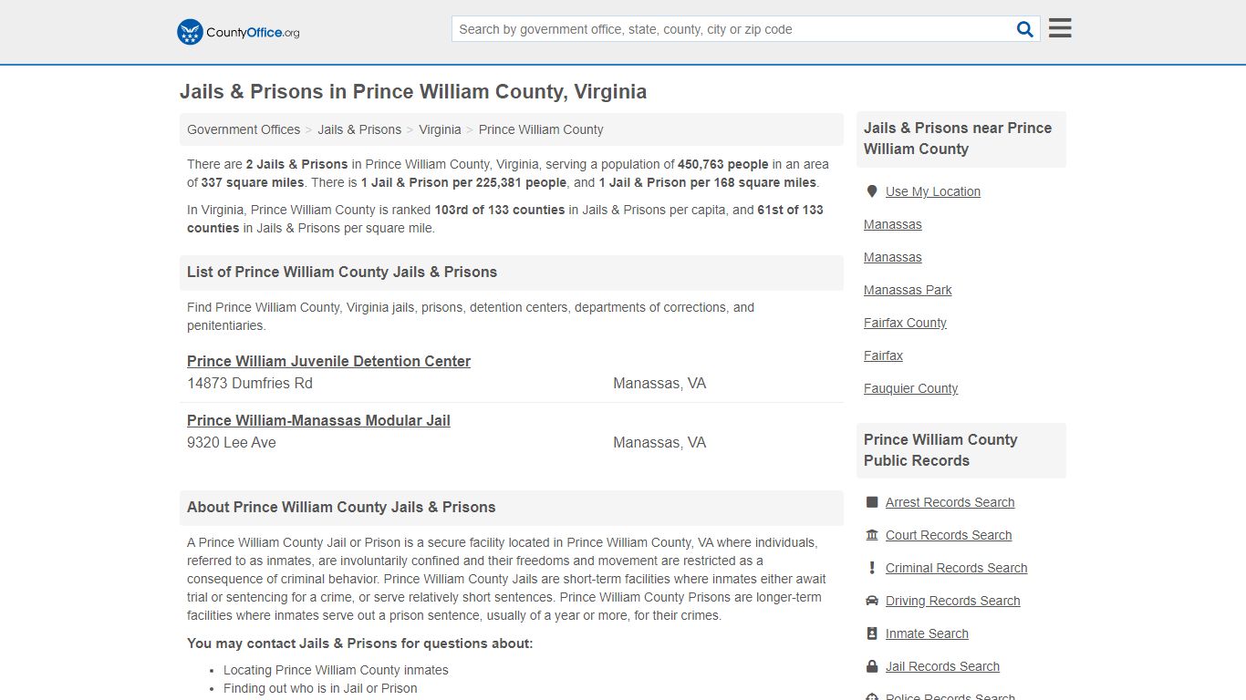 Jails & Prisons in Prince William County, Virginia - County Office